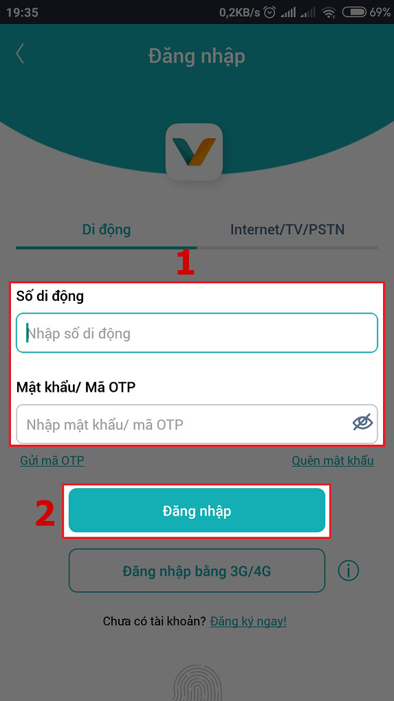 Đăng nhập ứng dụng My Viettel