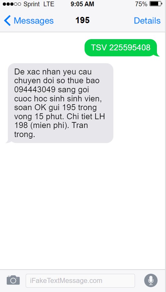 Soạn tin TSV số CMND gửi đến 195