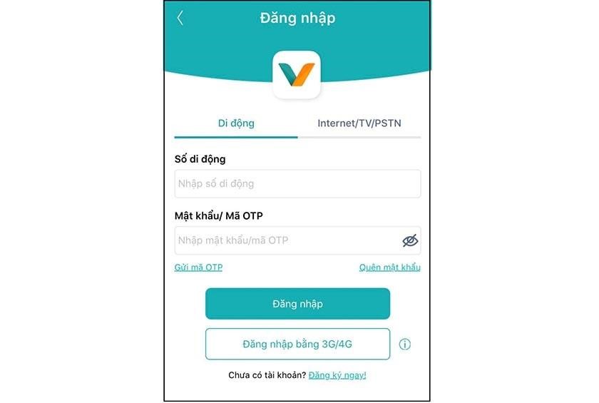 Đăng nhập vào ứng dụng My Viettel bằng tài khoản của bạn.