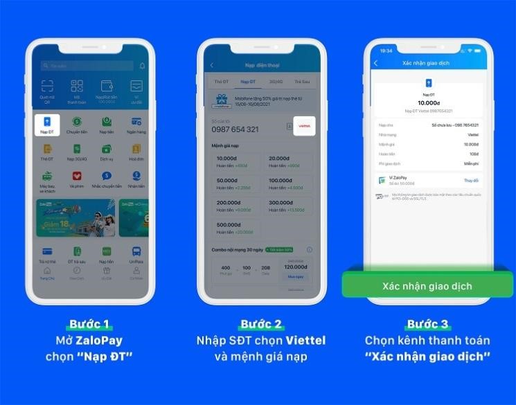 Nạp thẻ điện thoại Viettel ngay trên ví ZaloPay