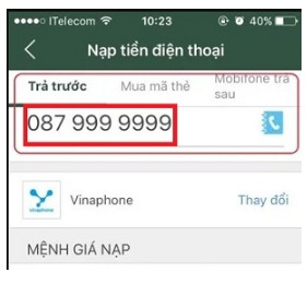 Nhập số điện thoại cần nạp tiền