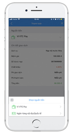 Chọn phương thức thanh toán qua ví điện tử VTC Pay