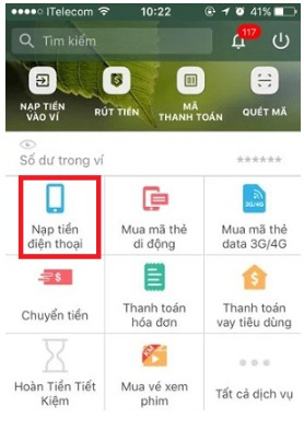 Giao diện chính của app ​​​​​​Momo