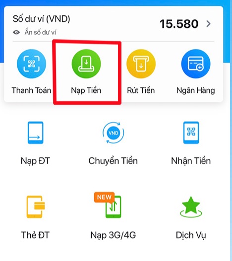 Chọn Nạp tiền