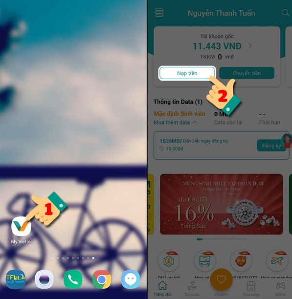 Cách ứng tiền sim Viettel qua ứng dụng My Viettel