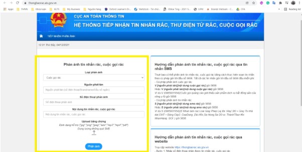 Bước 3 chặn tin nhắn rác với VNCERT