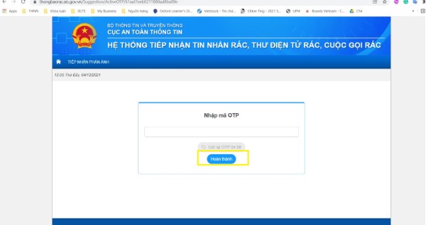 Bước 4 chặn tin nhắn rác với VNCERT