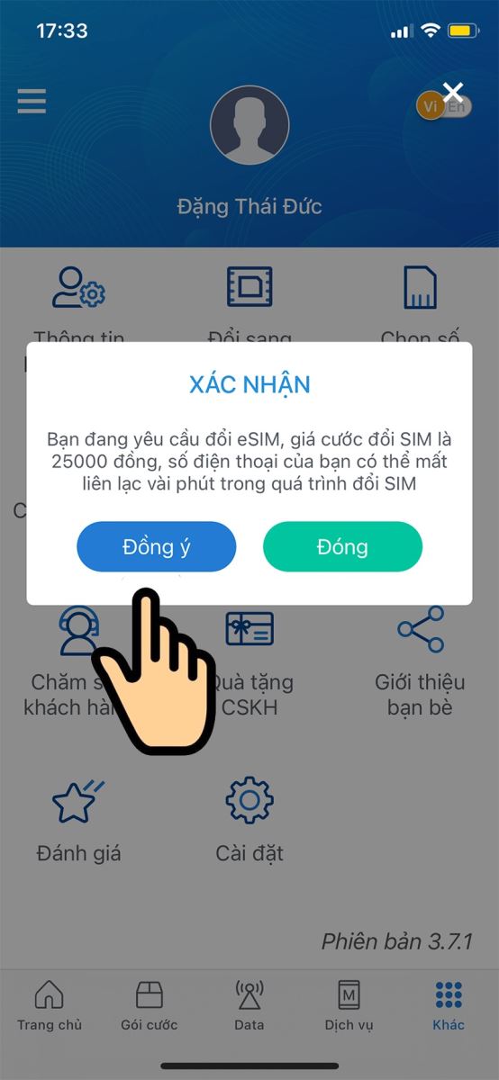 Nhấn Đồng ý