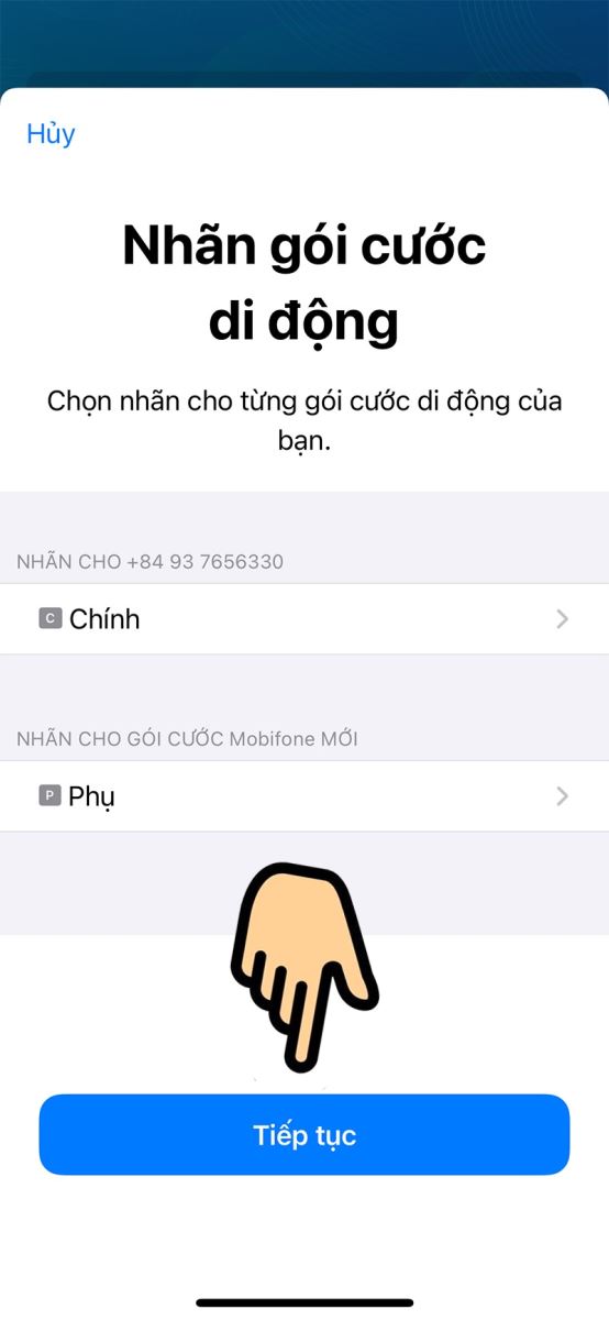 Nhấn Tiếp tục