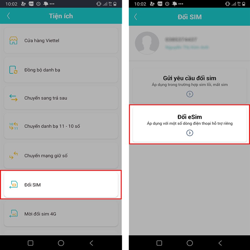 Chọn đổi eSIM