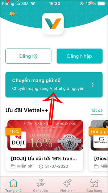 Bước 1: Tại giao diện chính của ứng dụng, bạn nhấn vào dịch vụ Chuyển mạng giữ số