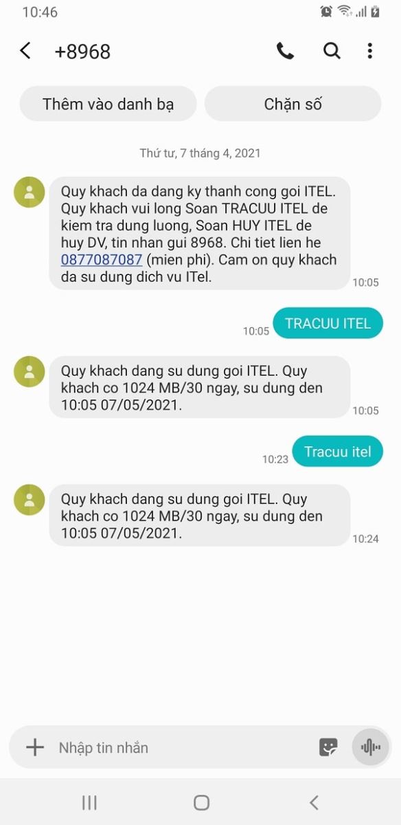 Cú pháp kiểm tra đăng ký 4G Itelecom