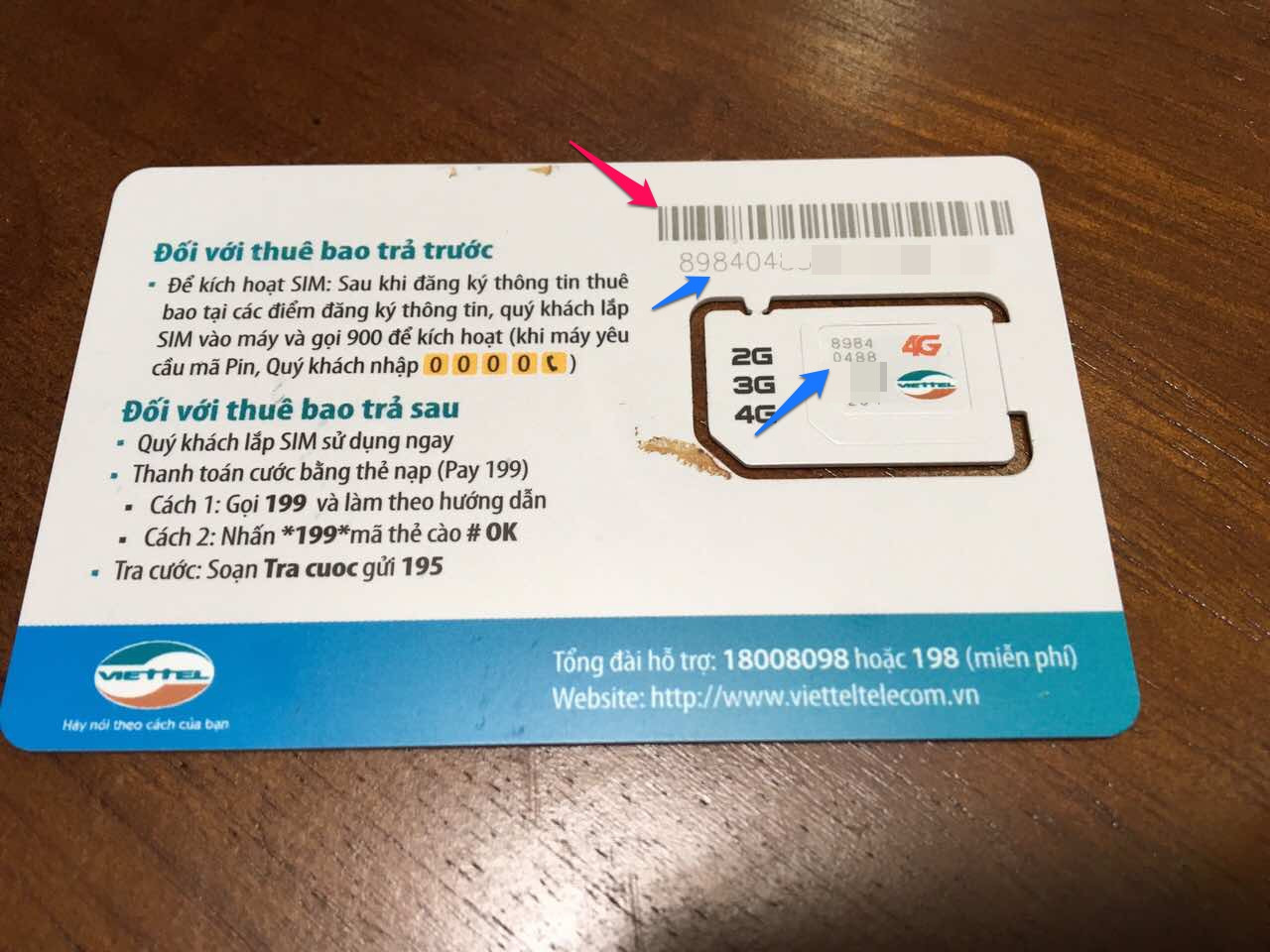Số Seri Sim Viettel được in trên sim
