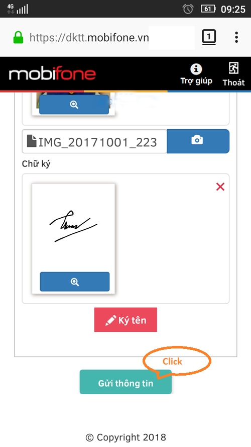 Ký tên của mình và xác nhận gửi thông tin lần nữa